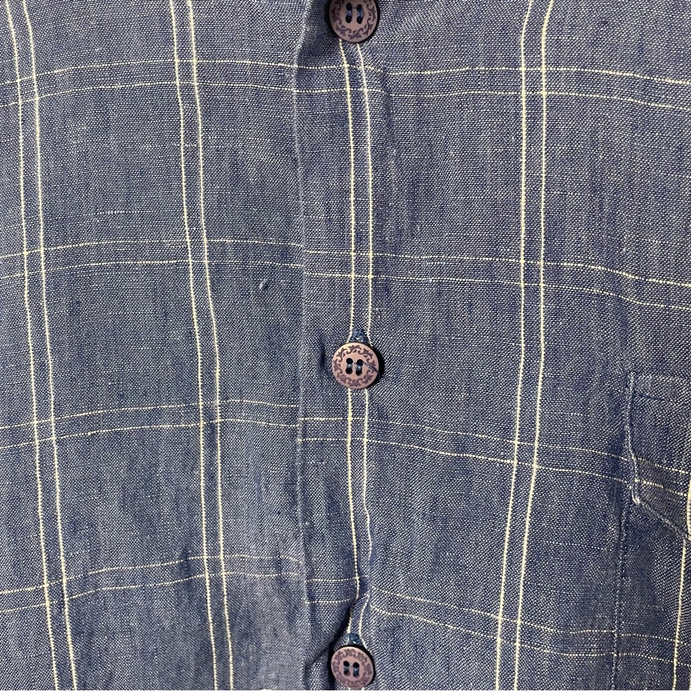INSIGHT Blue Plaid‎ Lined Linen Shirt, L - Picture 3 of 9